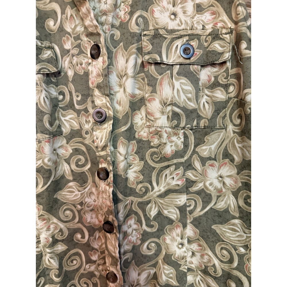 Charter Club Green Floral Sleeveless Cotton Collared Button Front Sundress Sz 14 - Picture 4 of 7